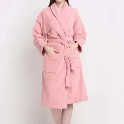 Creeva Luxury Pink Cotton 380 GSM Super Soft Velour Small Size Bathrobe-picture-11