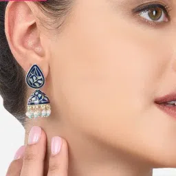 Zaveri Pearls Blue Meenakari Traditional Jhumki Earrings-ZPFK14375-picture-42
