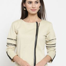 Belle Fille Women Beige Solid Asymmetric Closure Tailored Jacket-picture-32