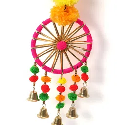 DULI 6 Pieces Red & Yellow Toran With Flowers & Beads Traditional Wooden Door Hangings image 3