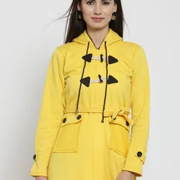 Belle Fille Women Yellow Solid Hooded Duster Jacket-picture-28