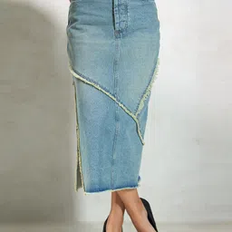 Virgio Pencil Midi Skirts With Raw Edges-picture-32