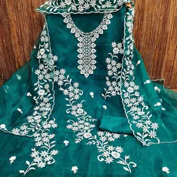 Leeza Store Graceful Organza Embroidered Suit Set with Matching Dupatta image 3