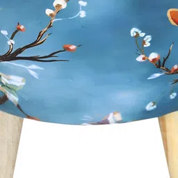 Shadowkart Set Of 2 Blue & Brown Printed Wooden Round Shaped Ottomans image 4