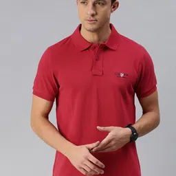u.s. polo assn. U S Polo Assn Men Red Solid Polo Collar Pure Cotton T-shirt with Brand Logo Embroidery-picture-18