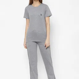 VIMAL JONNEY Women Grey & Black Solid Night Suit-image-62