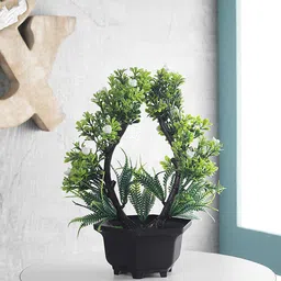 FOLIYAJ Green & Black Artificial Bonsai Lime Tree With Pot-image-99