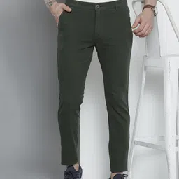 The Indian Garage Co Men Olive Green Solid Chinos Trousers-picture-40