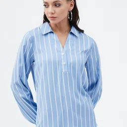 Harpa Striped Cuffed Sleeves Shirt Style Top-picture-24