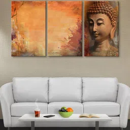 999Store Set of 3 Brown Lord Buddha Canvas Wall Art-image-39