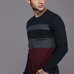 WROGN Men Navy Blue  Maroon Striped Slim Fit Round Neck Pure Cotton T-shirt-picture-56
