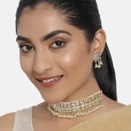 Zaveri Pearls Gold Tone Kundan & Pearls Wedding Collection Choker Necklace & Earring Set-ZPFK10210-picture-44