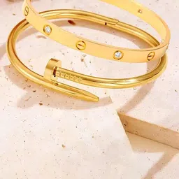 DressBerry Women 2 American Diamond Antique Gold-Plated Kada Bracelet-picture-17