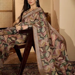 Moda Rapido Floral Zari Linen Blend Saree image 4