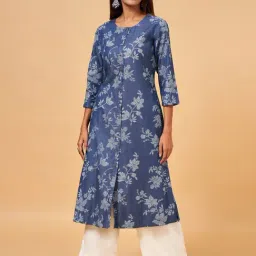 Rangmanch By Pantaloons Blue Cotton Printed A Line Kurta-image-24
