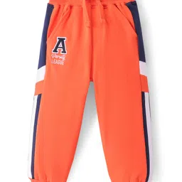 Babyhug Cotton Looper Knit Full Length Lounge  Pant Text Embroidery-Orange-picture-14