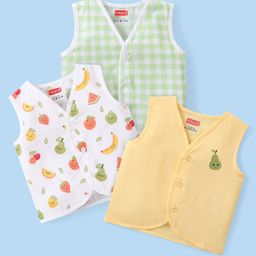 Babyhug 100% Cotton Knit Sleeveless Checkered & Printed Set Of Vests Pack Of 3 - Multicolor-picture-23