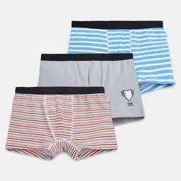 Plan B Cotton Elastane Pack Of 3 Striped & Trophy Printed Trunks - Grey Blue & Orange-picture-24
