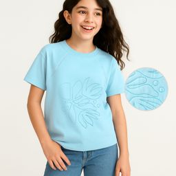 arias by lara dutta Arias Cotton Knit Half Raglan Sleeve Quilted Design T-Shirt - Aqua Blue-picture-4