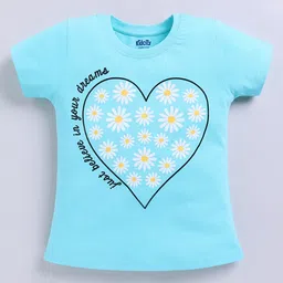 Kidcity Cotton Sinker Knit Half Sleeves Floral Printed Top - Sky Blue-picture-20