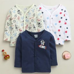 BUMZEE Cotton Knit Pack Of 3 Full Sleeves Stars & Space Themed Printed Jhablas - Navy & White-picture-24