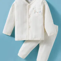 Zero Sinker Knit Full Sleeves Night Suit With Animal Print - Cream-picture-31