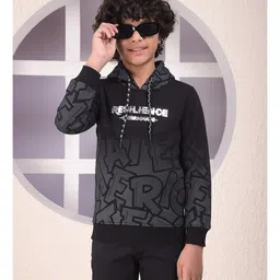 CRIMSOUNE CLUB Cotton Woven Full Sleeves Resilience Text Printed & Ombre Light Winter Hooded Sweatshirt - Black-picture-15