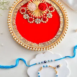 Aapno Rajasthan Set Of 2 Evil Eye Rakhis Pooja Thali Greeting Card & Roli Chawal-picture-24