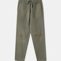 R&B Boys Olive Cotton Drawstring Regular Fit Cargos Trousers-picture-41