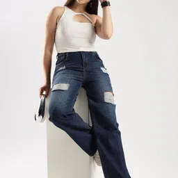 zayla Women Jean Flared High-Rise Highly Distressed Light Fade Jeans image 1