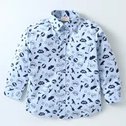 Rikidoos Full Sleeves Doodle Art Printed Shirt With Attached Tee & Cap - Light Blue & Melange image 2