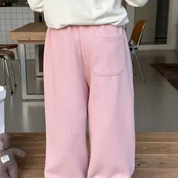 LULU & SKY Girls Solid Relaxed Fit Mid-Rise Cotton Parallel Trousers image 3