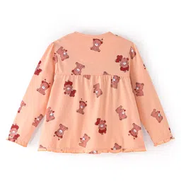 Babyoye Anti Bacterial Cotton Lycra Full Sleeves Night Suit With Teddy Print - Peach image 3