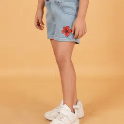Creative Kids Above Knee Length Floral Printed Denim Shorts - Light Blue image 4