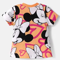 Babyhug Disney Single Jersey Knit Half Sleeves Co-ords Shorts Night Suit with Minnie Mouse Print - Orange image 3