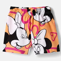 Babyhug Disney Single Jersey Knit Half Sleeves Co-ords Shorts Night Suit with Minnie Mouse Print - Orange image 4