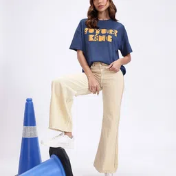 Kook N Keech Disney Typography Puff Printed Pure Cotton Oversized T-shirt image 3