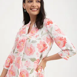 FableStreet Floral Print Mandarin Collar Top-picture-42