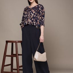 Label Ritu Kumar Women Solid Flared Pleated Trousers-picture-18