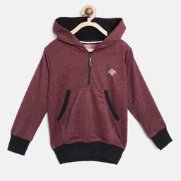 CHIMPRALA Kids Maroon Pure Cotton Solid Hooded Sweatshirt-picture-52