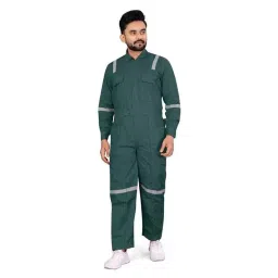 Areevanz 180 GSM Cotton Green Safety Coverall Boiler Suit with Reflective Tape Size- XL-image-82
