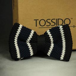 Tossido Men Black & White Striped Bow Tie-picture-9