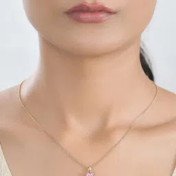 Ornate Jewels 925 Silver 18K Gold Plated CZ Solitaire Pink Necklace-image-39