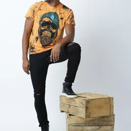 Huetrap Men Orange Printed Round Neck T-Shirt-picture-28