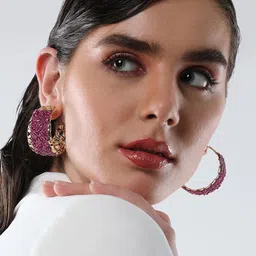 SOHI Gold-Plated Artificial Stones Studded Contemporary Studs Earrings image 3