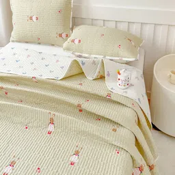 JC HOME 3-Pcs Green & White Printed Double Superking Bed & Pillow Covers image 4