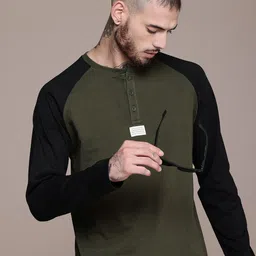 WROGN Henley Neck Raglan Sleeves Pure Cotton T-shirt-picture-16