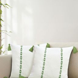 URBAN SPACE Green & White 2 Pieces Embroidered Pure Cotton Square Cushion Covers-picture-14