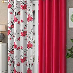 Galaxy Home Decor Pink 2 Pieces Floral Door Curtain-image-98