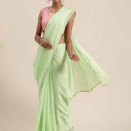 Saree mall Green Striped Mysore Silk Saree image 1